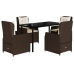 Set comedor de jardín 5 piezas y cojines ratán sintético marrón