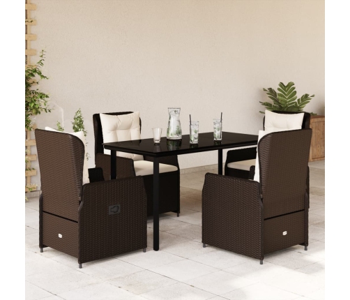 Set comedor de jardín 5 piezas y cojines ratán sintético marrón