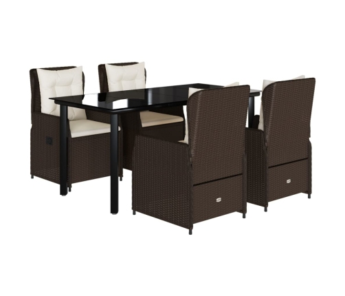 Set comedor de jardín 5 piezas y cojines ratán sintético marrón