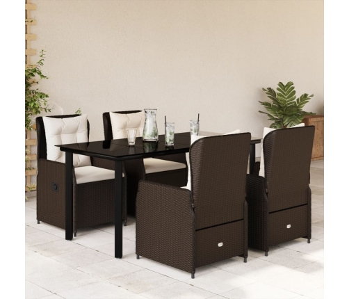 Set comedor de jardín 5 piezas y cojines ratán sintético marrón