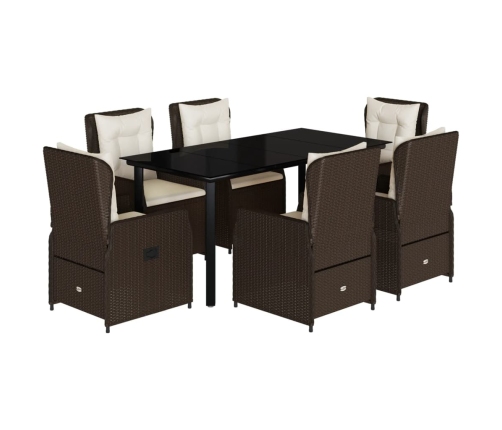 Set comedor de jardín 7 pzas con cojines ratán sintético marrón