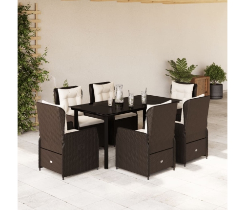 Set comedor de jardín 7 pzas con cojines ratán sintético marrón