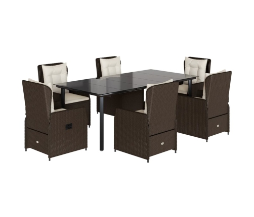 Set comedor de jardín 7 pzas con cojines ratán sintético marrón