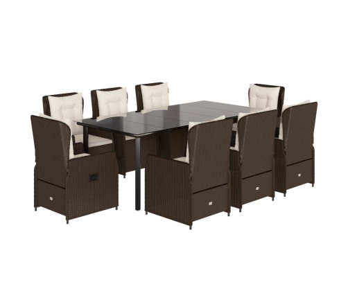 Set comedor para jardín 9 pzas y cojines ratán sintético marrón