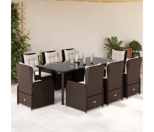 Set comedor para jardín 9 pzas y cojines ratán sintético marrón