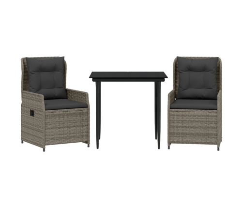 Set comedor de jardín 3 piezas con cojines ratán sintético gris