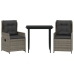Set comedor de jardín 3 piezas con cojines ratán sintético gris