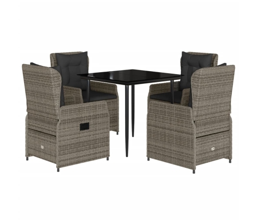 Set comedor de jardín 5 piezas con cojines ratán sintético gris