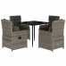 Set comedor de jardín 5 piezas con cojines ratán sintético gris