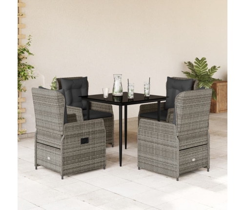 Set comedor de jardín 5 piezas con cojines ratán sintético gris