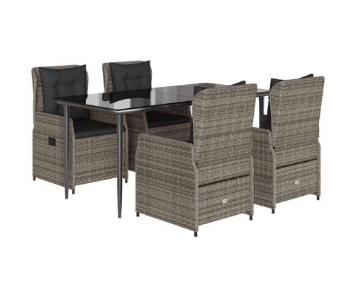 Set comedor de jardín 5 piezas con cojines ratán sintético gris