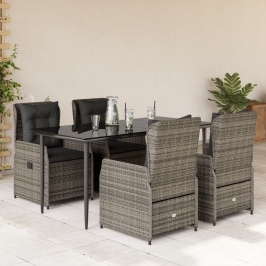 Set comedor de jardín 5 piezas con cojines ratán sintético gris