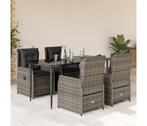 Set comedor de jardín 5 piezas con cojines ratán sintético gris