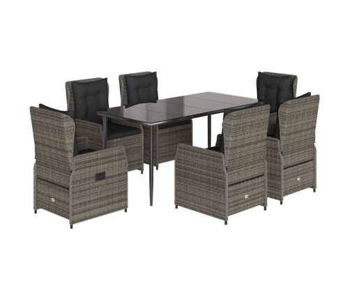 Set comedor jardín 7 pzas y cojines ratán sintético gris
