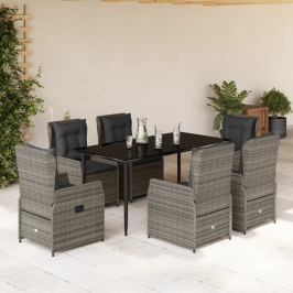 Set comedor jardín 7 pzas y cojines ratán sintético gris