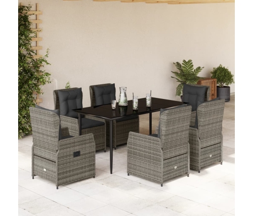 Set comedor jardín 7 pzas y cojines ratán sintético gris