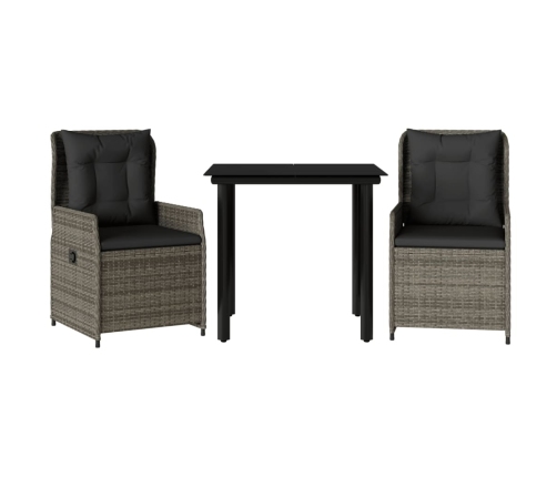 Set comedor de jardín 3 piezas con cojines ratán sintético gris