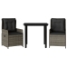 Set comedor de jardín 3 piezas con cojines ratán sintético gris