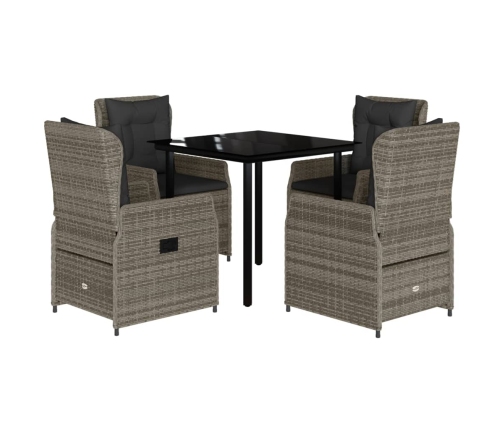 Set comedor de jardín 5 piezas con cojines ratán sintético gris