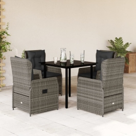 Set comedor de jardín 5 piezas con cojines ratán sintético gris