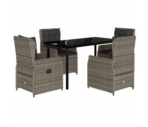 Set comedor de jardín 5 piezas con cojines ratán sintético gris