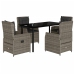 Set comedor de jardín 5 piezas con cojines ratán sintético gris