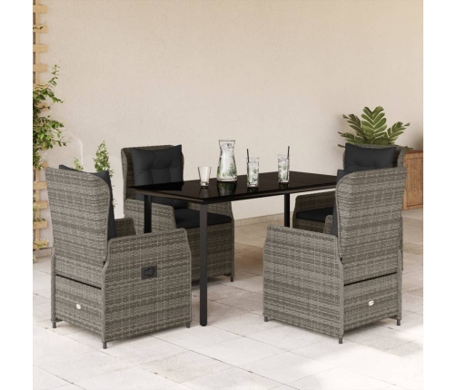 Set comedor de jardín 5 piezas con cojines ratán sintético gris