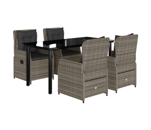 Set comedor de jardín 5 piezas con cojines ratán sintético gris