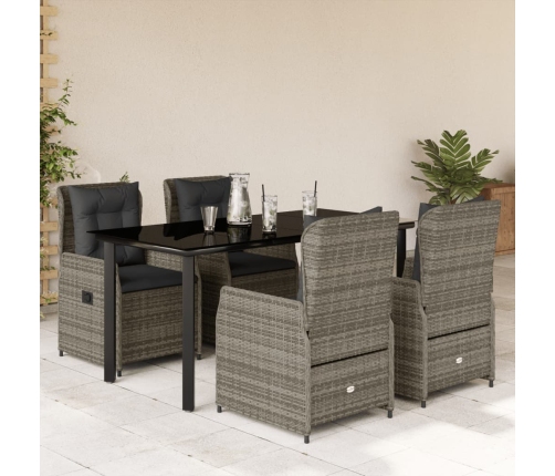 Set comedor de jardín 5 piezas con cojines ratán sintético gris