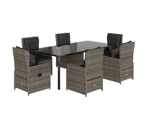 Set comedor jardín 7 pzas y cojines ratán sintético gris