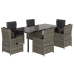 Set comedor jardín 7 pzas y cojines ratán sintético gris