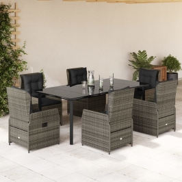 Set comedor jardín 7 pzas y cojines ratán sintético gris