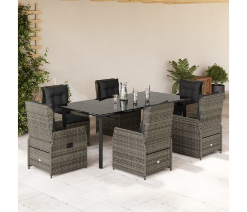 Set comedor jardín 7 pzas y cojines ratán sintético gris