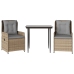 Set comedor de jardín 3 pzas con cojines ratán sintético beige