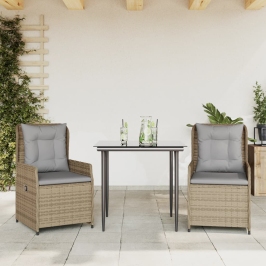 Set comedor de jardín 3 pzas con cojines ratán sintético beige