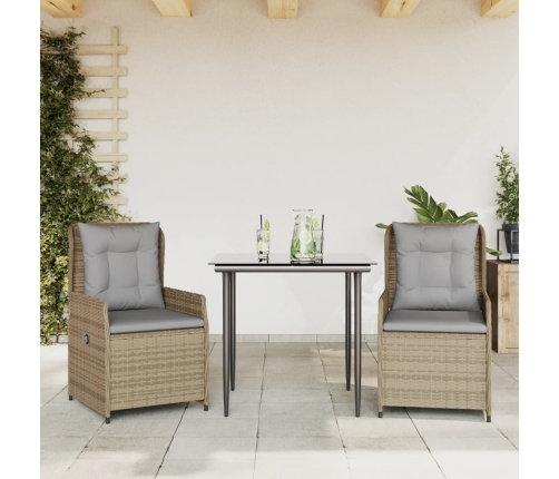 Set comedor de jardín 3 pzas con cojines ratán sintético beige
