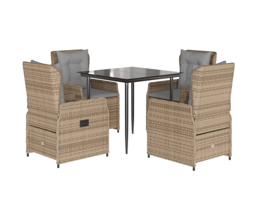 Set comedor de jardín 5 pzas con cojines ratán sintético beige