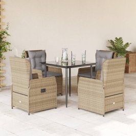 Set comedor de jardín 5 pzas con cojines ratán sintético beige