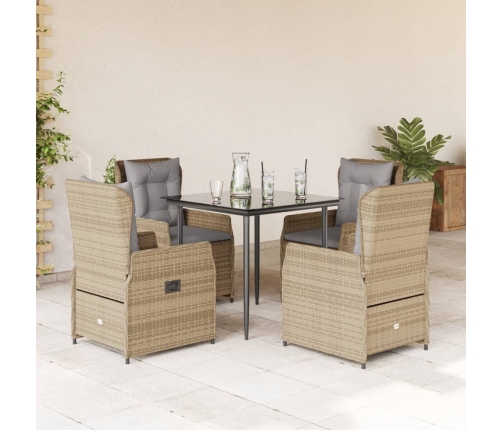 Set comedor de jardín 5 pzas con cojines ratán sintético beige