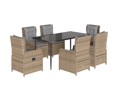 Set comedor de jardín 7 pzas con cojines ratán sintético beige