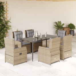 Set comedor de jardín 7 pzas con cojines ratán sintético beige