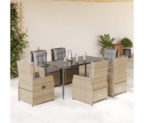 Set comedor de jardín 7 pzas con cojines ratán sintético beige