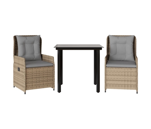 Set comedor de jardín 3 pzas con cojines ratán sintético beige