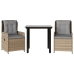 Set comedor de jardín 3 pzas con cojines ratán sintético beige