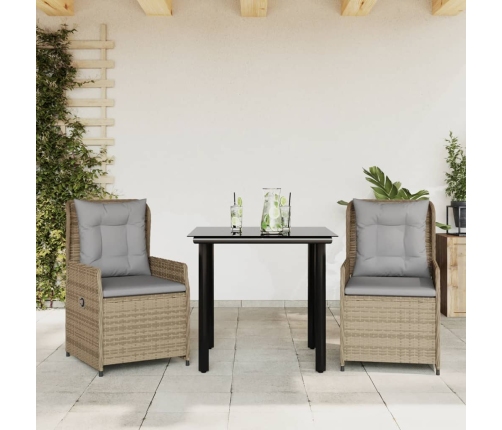 Set comedor de jardín 3 pzas con cojines ratán sintético beige