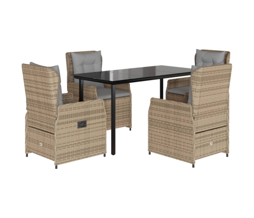 Set comedor de jardín 5 pzas con cojines ratán sintético beige