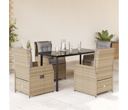 Set comedor de jardín 5 pzas con cojines ratán sintético beige