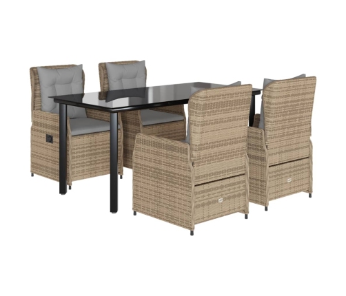 Set comedor de jardín 5 pzas con cojines ratán sintético beige