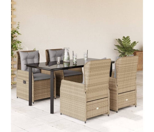 Set comedor de jardín 5 pzas con cojines ratán sintético beige