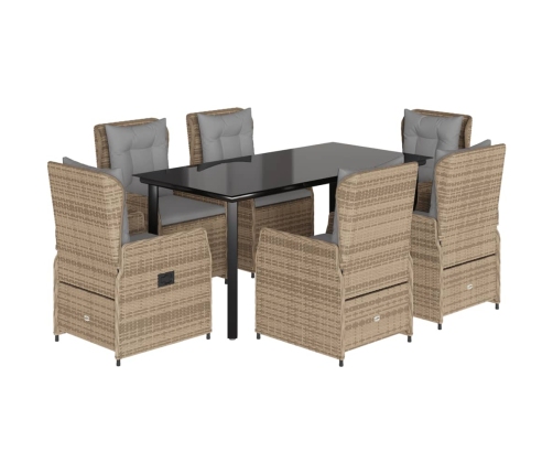 Set comedor de jardín 7 pzas con cojines ratán sintético beige